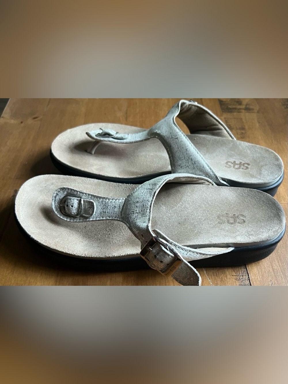 SAS Sanibel Metallic Thong Slip On Sandals 9